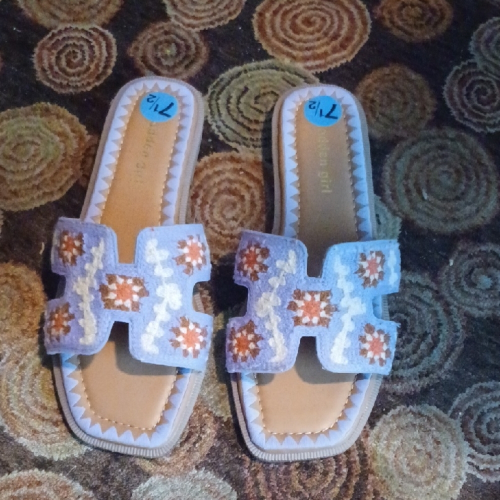 Lavender Embroidered Slide Sandals - Floral Accent